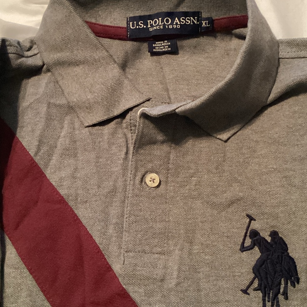 U.S. Polo Assn. Gray Polo with Burgundy Diagonal Stripe
